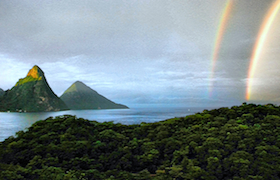 Double Rainbow Over St. Lucia’s Pitons From the Jade Mountain Resort