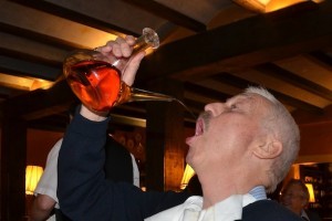 Host Simon teaches us to drink sherry from a porrón.