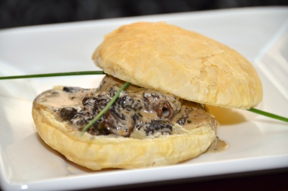 Morel Mushrooms in a puff pastry with shallots, sherry reduction