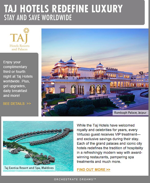 Virtuoso Taj Hotel Palace Offer