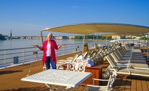 Carol on the top deck of our Uniworld river cruise ship.