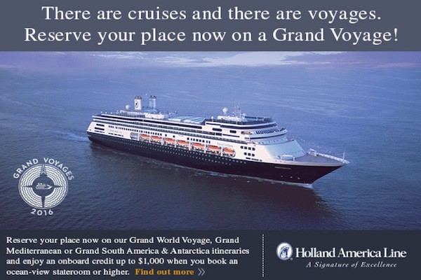 Holland America Grand Voyages 2016