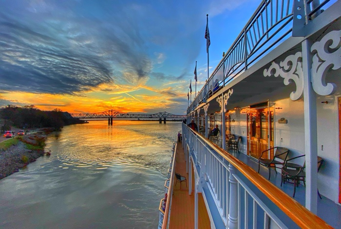 Sunset shot from the American Queen Steamboat on the Mississippi River in Natchez