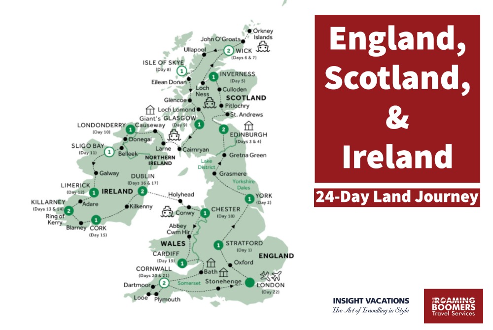 A 24-day tour of England, Scotland, and Ireland