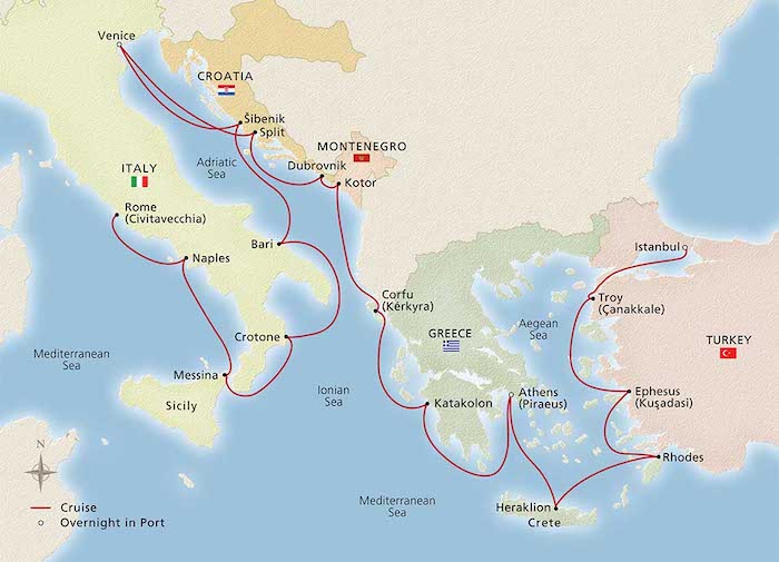 2021 Adriatic and Mediterranean Sojourn Itinerary Map