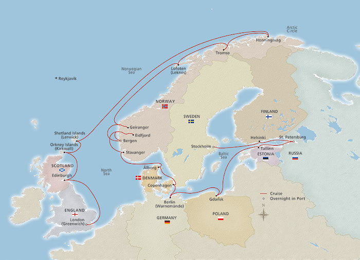 2019 Baltic Jewels and Midnight Sun Itinerary Map