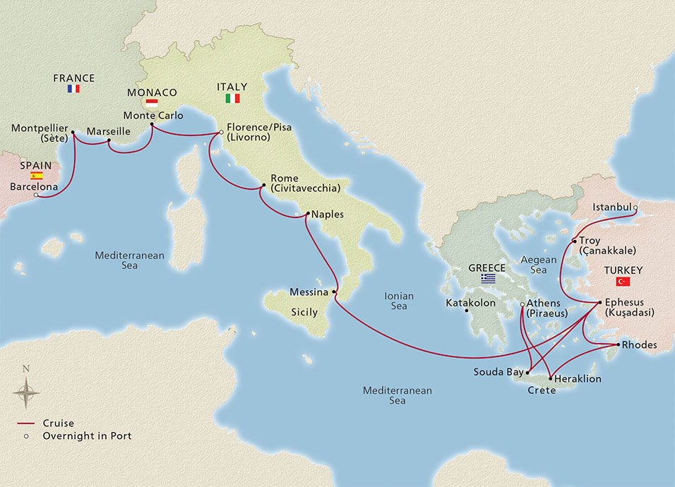 2021 Iconic Mediterranean Treasures Itinerary Map