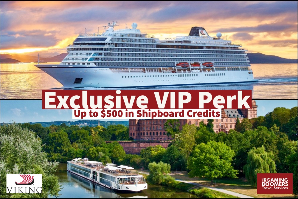 Enjoy complimentary VIP perks and up to $500 in shipboard credits with Viking ocean and river cruises.