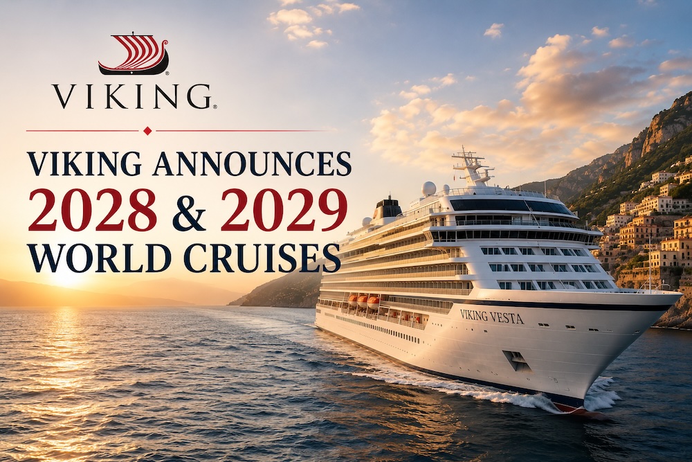 Viking Vesta featured in Viking's announcement of its 2028 and 2029 World Cruise itineraries.