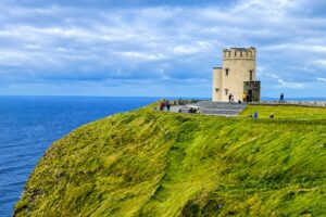 O'Brien's Tower overlooks the Cliffs of Moher and the Atlantic Ocean along Ireland's rugged west coast.
